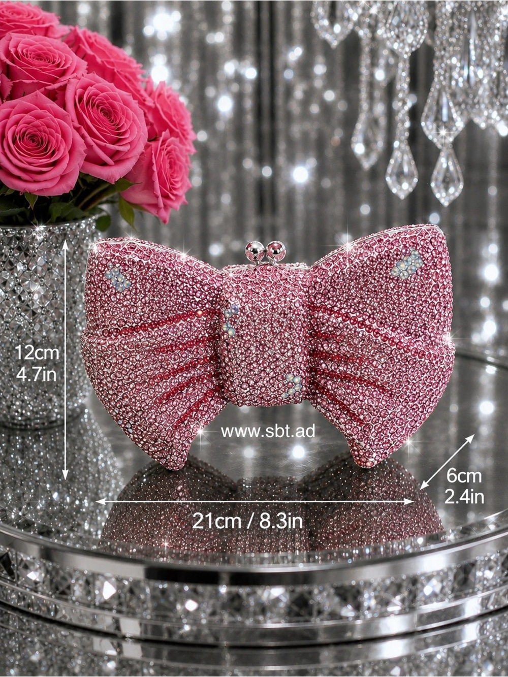 NWT Bow Clutch Purse Sparkling Bling Swarovski Crystal Rhinestone Bag +Gift - Picture 4 of 14
